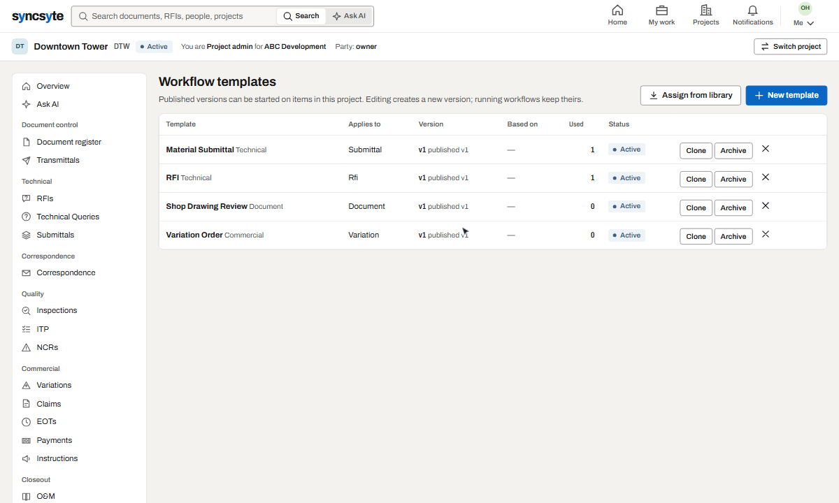 Recording: the workflow builder with parallel review steps, then a simulated route.